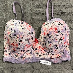 Adore Me Floral Lace Bra - Purple and Red